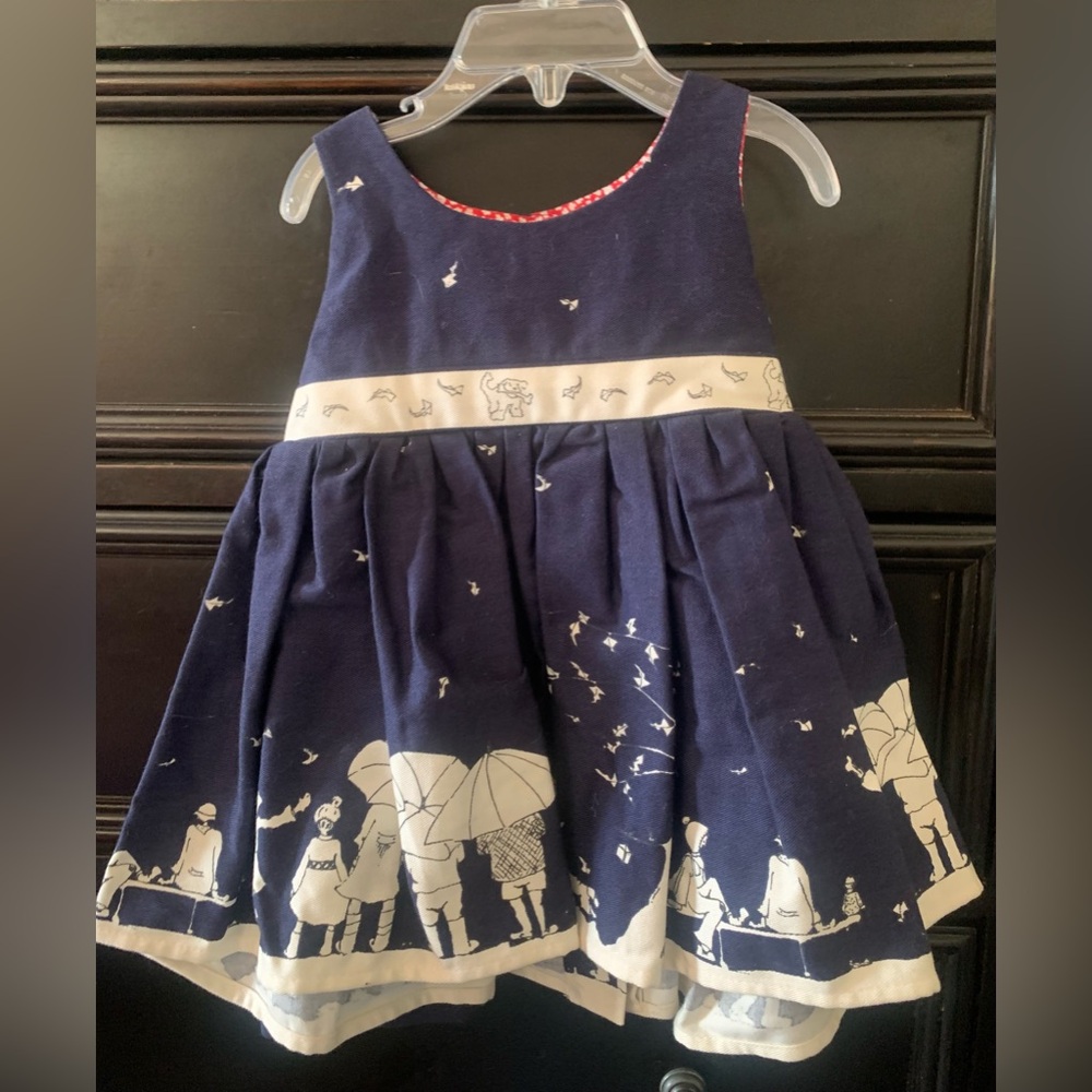 Poppy Navy Dress with White Whimsical Patterns